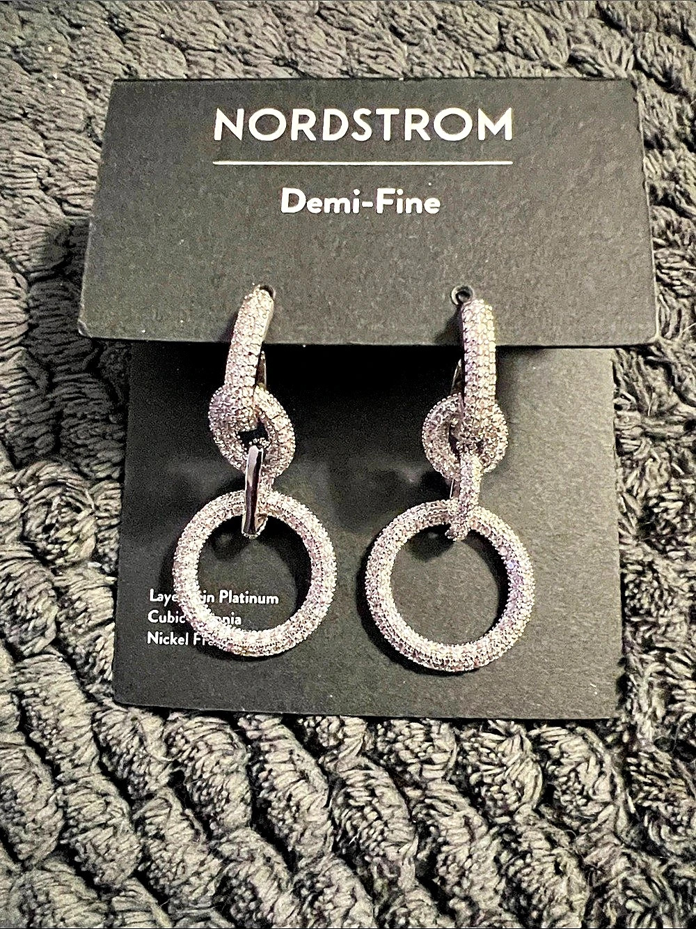 Nordstrom Demi-Fine Pavé Cubic Zirconia Link Layered in Platinum Drop Earrings